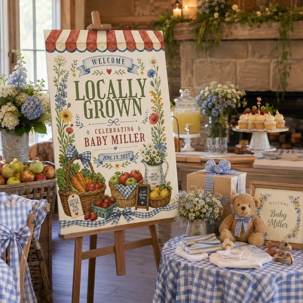 Locally Grown Baby Shower Welcome Sign, Farmers Market Garden Vegetable Party Poster, Editable Canva Template - Image 6