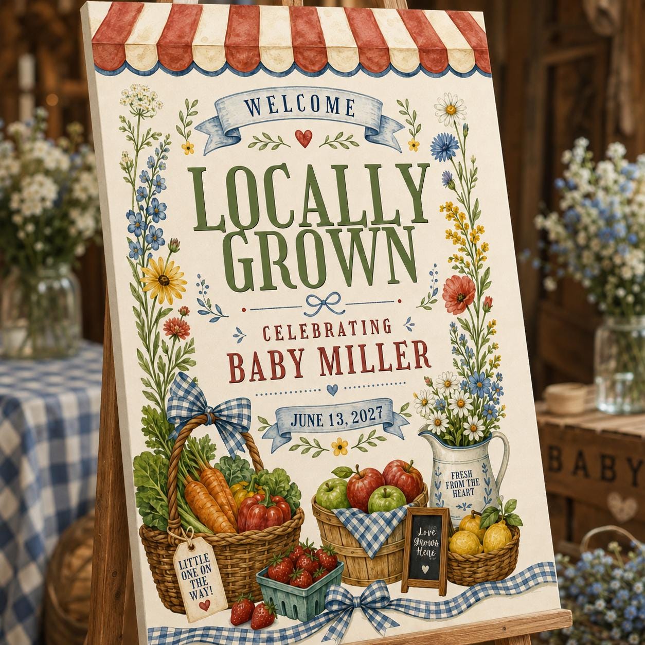 Locally Grown Baby Shower Welcome Sign, Farmers Market Garden Vegetable Party Poster, Editable Canva Template - Image 5