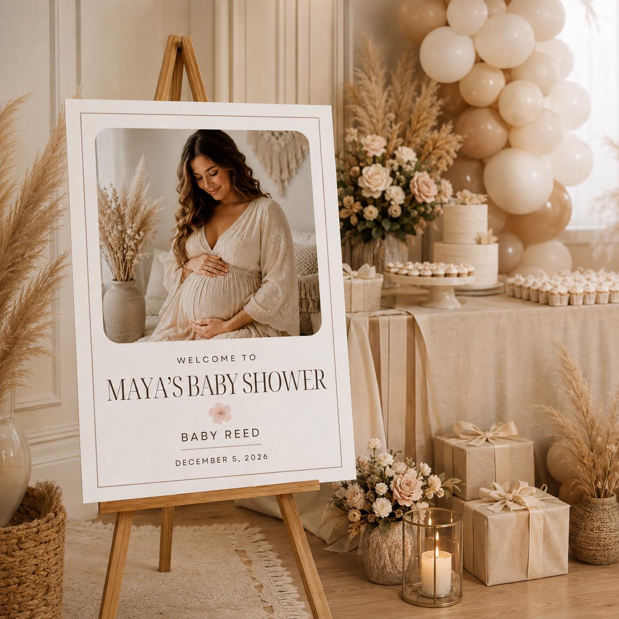 Baby Shower Welcome Sign, Minimalist Photo Poster, Neutral Boho Editable Printable Entrance Sign, Canva Template - Image 5