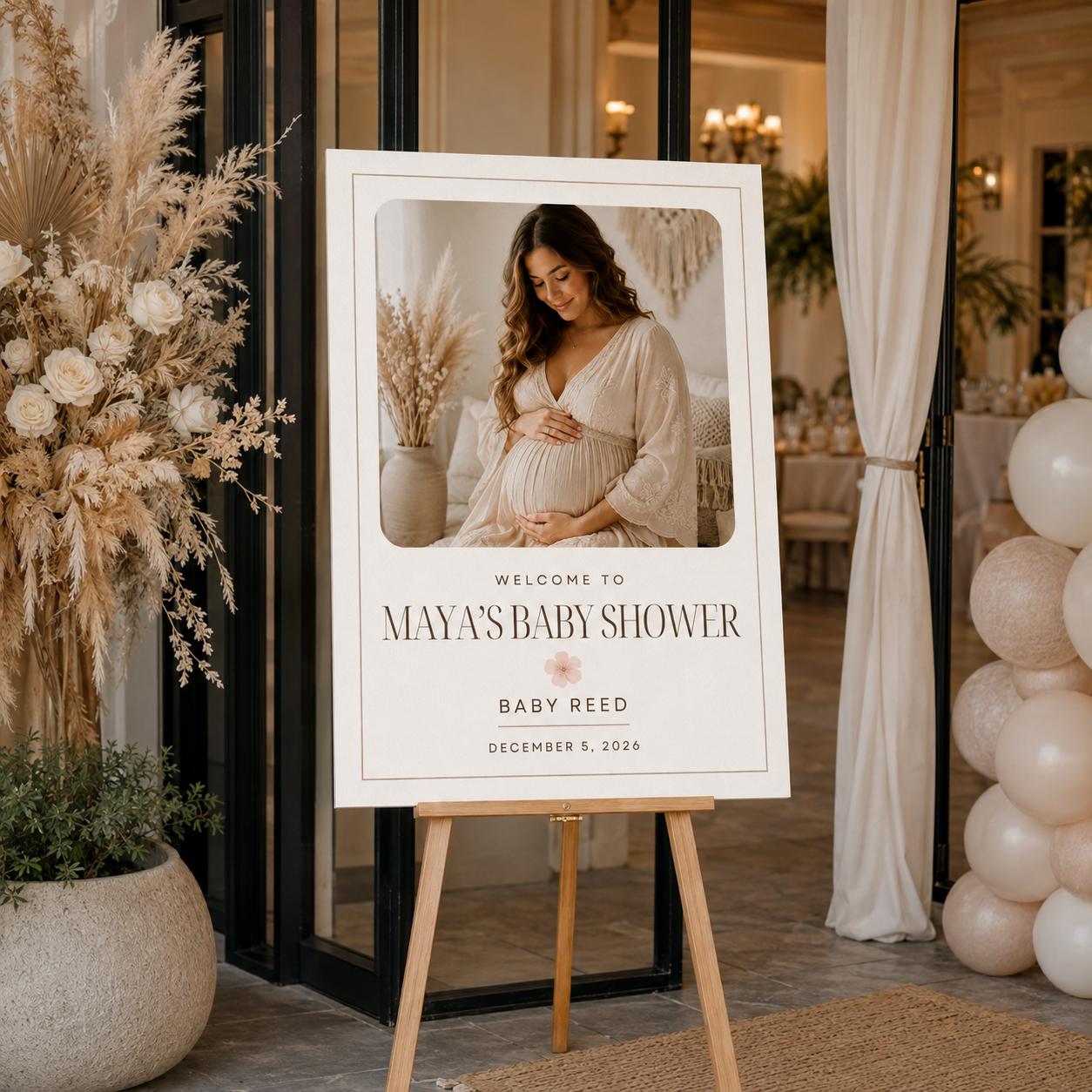 Baby Shower Welcome Sign, Minimalist Photo Poster, Neutral Boho Editable Printable Entrance Sign, Canva Template - Image 6