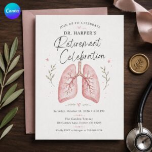 Doctor Retirement Invitation, Pulmonologist Lung Medical Farewell Party, Elegant Editable Printable Canva Template