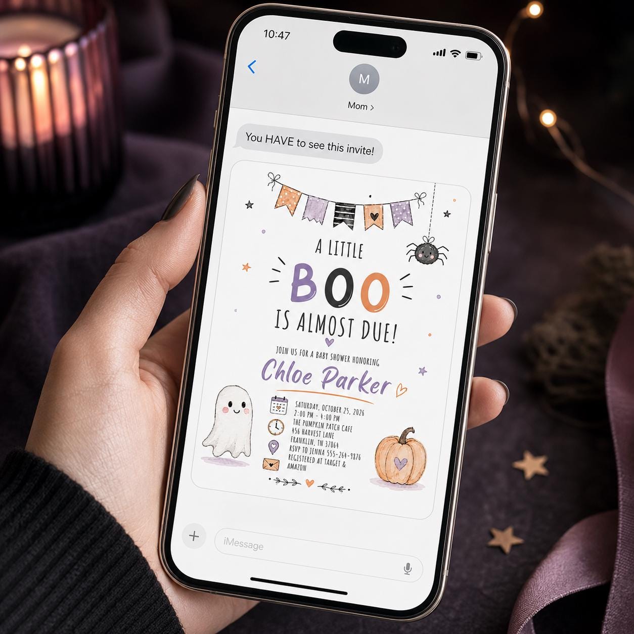 Little Boo Baby Shower Invitation, Halloween Ghost Pumpkin Party Invite, Editable Printable Canva Template - Image 3