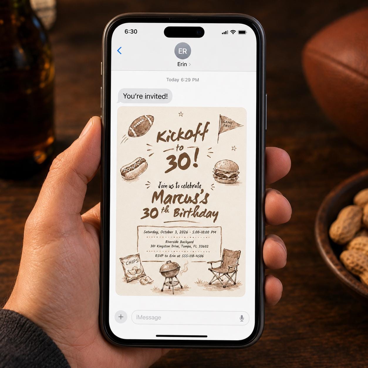 Football 30th Birthday Invitation, Kickoff to 30 Tailgate Party Invite for Men, Printable Editable Canva Template - Image 3
