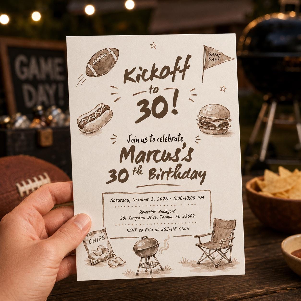 Football 30th Birthday Invitation, Kickoff to 30 Tailgate Party Invite for Men, Printable Editable Canva Template - Image 4