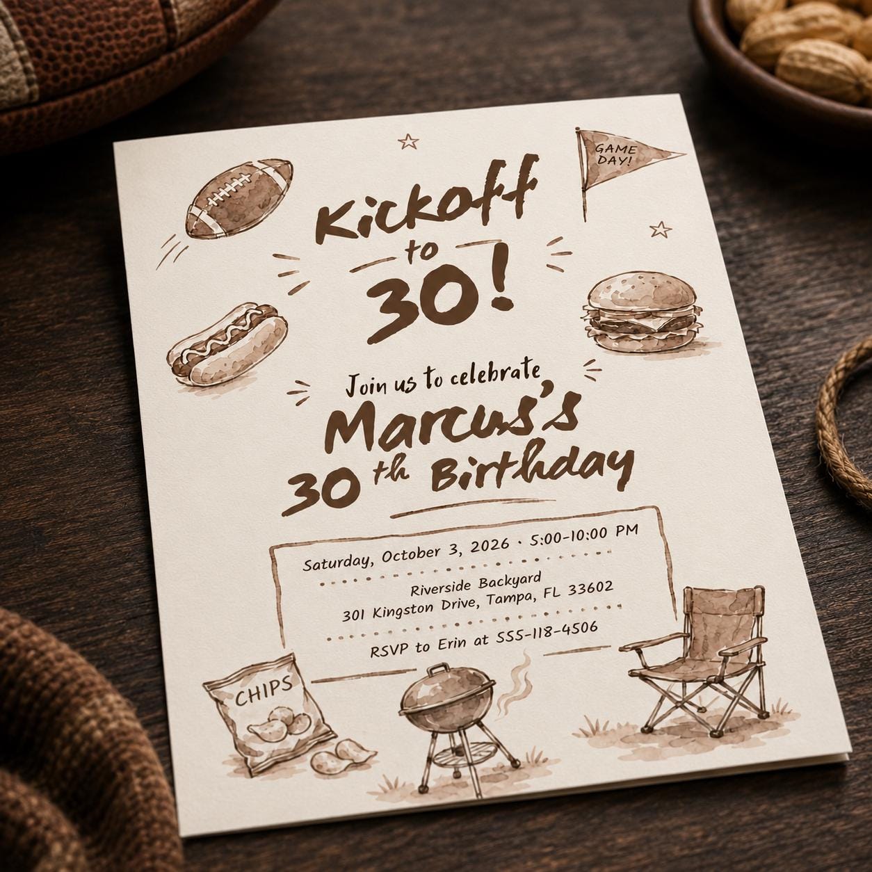 Football 30th Birthday Invitation, Kickoff to 30 Tailgate Party Invite for Men, Printable Editable Canva Template - Image 6