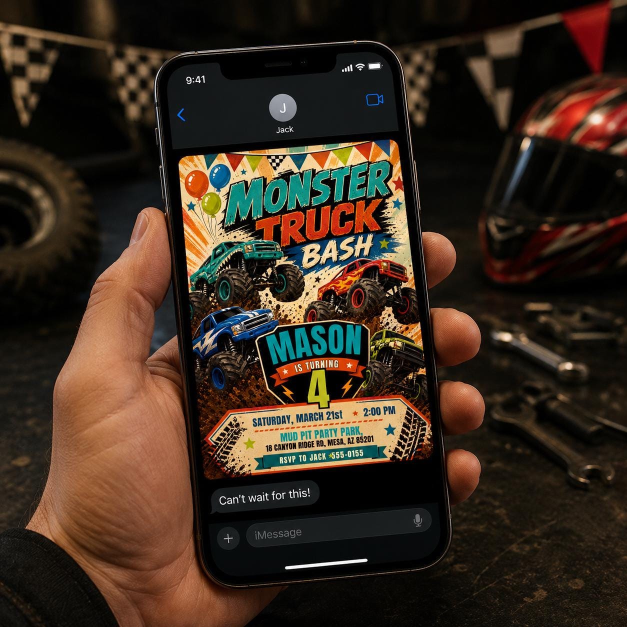 Monster Truck Birthday Invitation, 4th Birthday Truck Bash for Boys, Editable Printable Canva Template - Image 4