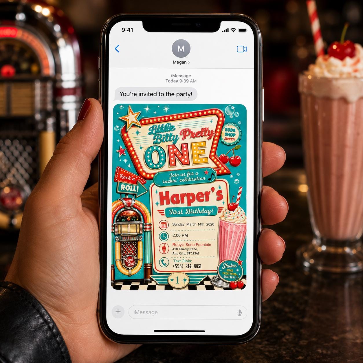 50s Diner First Birthday Invitation, Little Bitty Pretty One Retro Jukebox Party Invite, Editable Printable Canva Template - Image 6