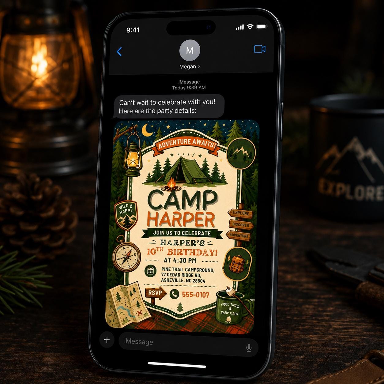 Camping 10th Birthday Invitation, Adventure Awaits Campout Boy Party, Editable Printable Canva Template - Image 5