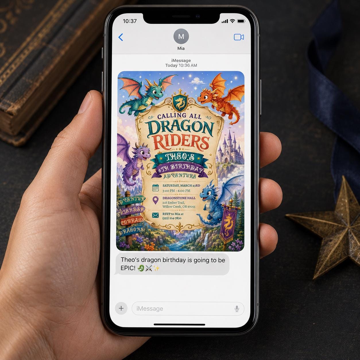 Dragon 6th Birthday Invitation, Calling All Dragon Riders Fantasy Castle Party, Editable Printable Canva Template - Image 3