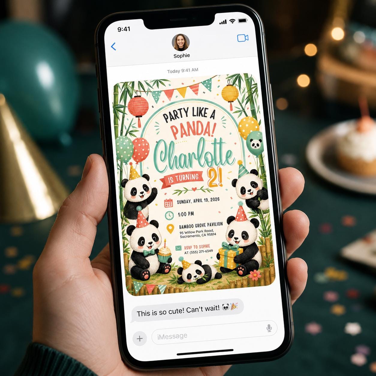 Panda 2nd Birthday Invitation, Party Like a Panda Bear Kids Party, Editable Printable Canva Template - Image 5
