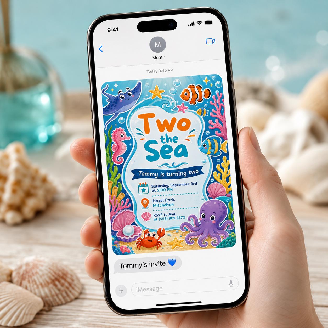 Two the Sea 2nd Birthday Invitation, Under the Sea Ocean Animals Party, Editable Printable Canva Template - Image 3
