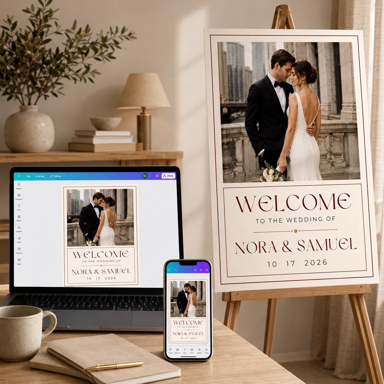 Wedding Welcome Sign with Photo, Modern Minimalist Reception Entrance Poster, Editable Printable Wedding Sign, Canva Template - Image 3
