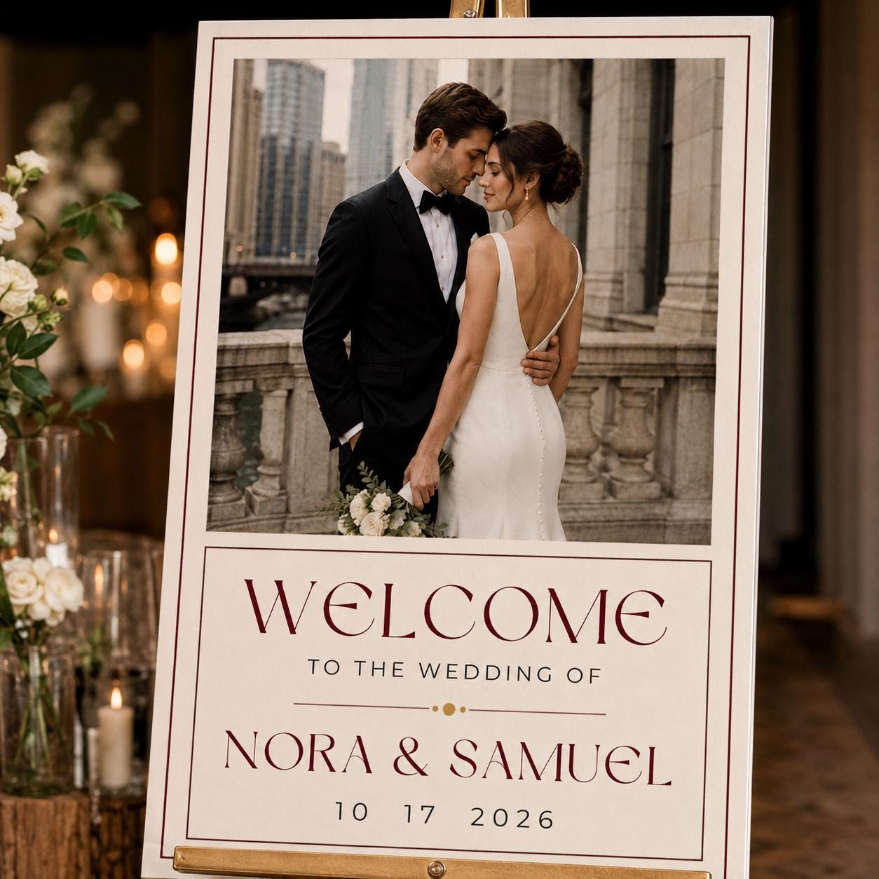Wedding Welcome Sign with Photo, Modern Minimalist Reception Entrance Poster, Editable Printable Wedding Sign, Canva Template - Image 4