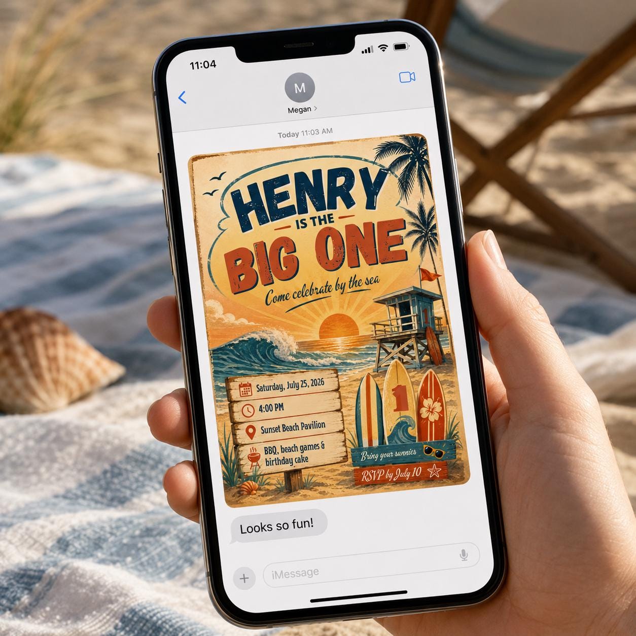The Big One First Birthday Invitation, Retro Surf Beach Party for Boys, Editable Printable Canva Template - Image 5