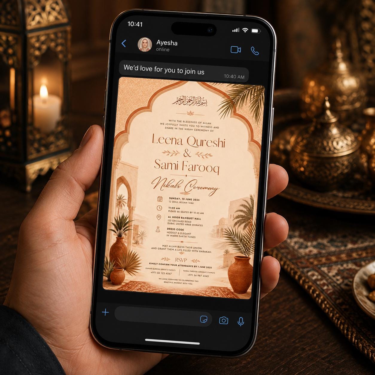 Terracotta Nikah Invitation, Boho Desert Islamic Wedding Invite, Arabic Arch Earth Tone Editable Canva Template - Image 3