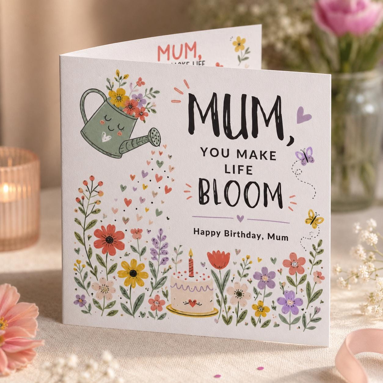Mum Birthday Greeting Card, You Make Life Bloom Floral Printable Card, Editable Folded Card for Mum Canva Template - Image 6