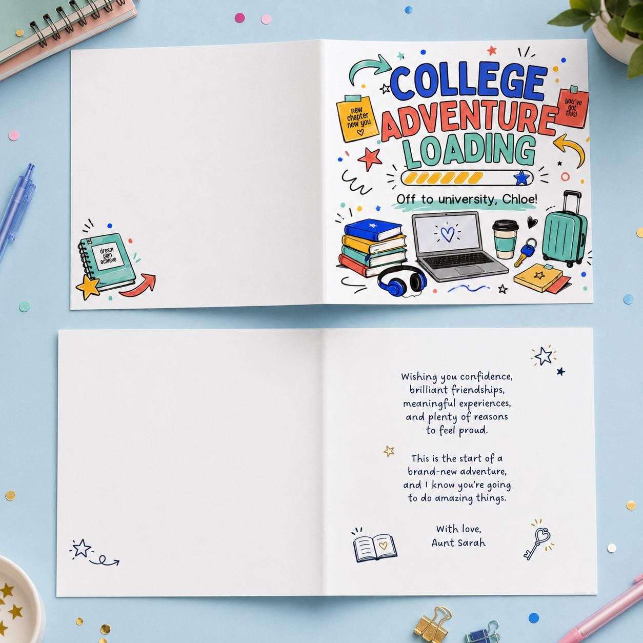 College Leaving Greeting Card, Off to University Good Luck Printable, Editable Graduation Card Canva Template - Image 3