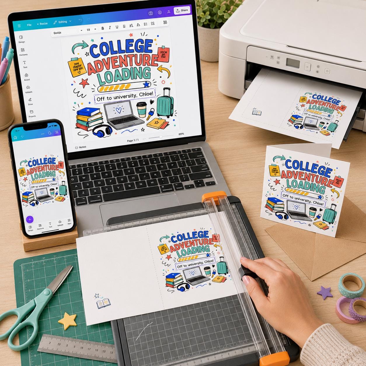 College Leaving Greeting Card, Off to University Good Luck Printable, Editable Graduation Card Canva Template - Image 5