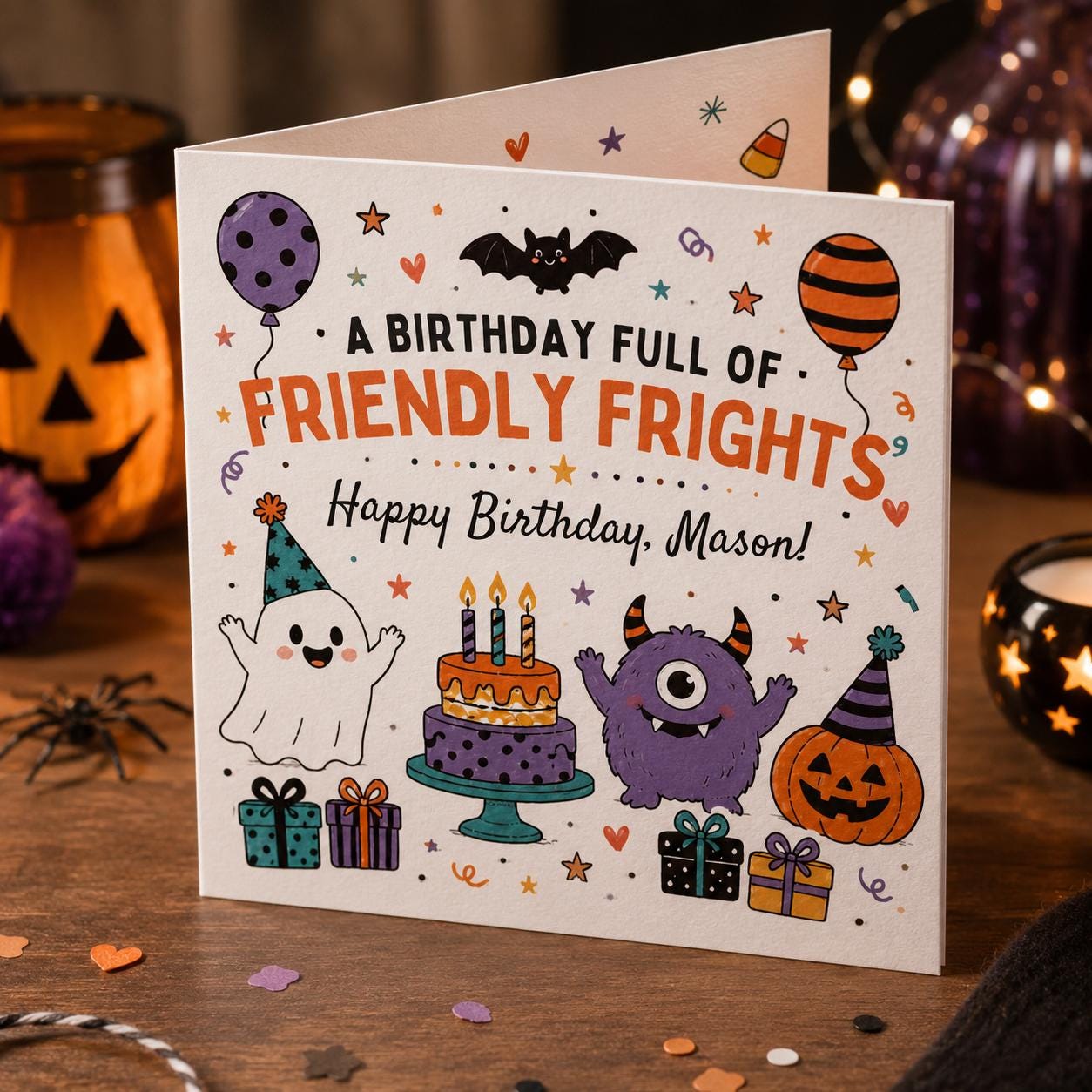 Halloween Birthday Greeting Card for Kids, Friendly Frights Monster Card, Personalized Printable Canva Template - Image 6