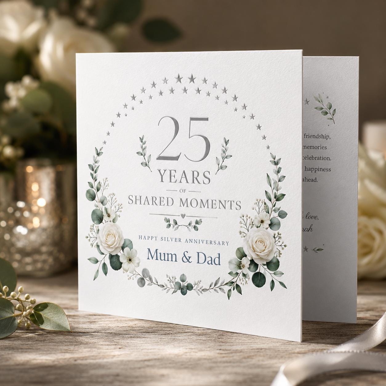 25th Anniversary Greeting Card for Mum and Dad, Silver Wedding Floral Card, Personalized Printable Canva Template - Image 6