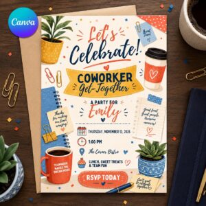 Coworker Get Together Invitation, Employee Appreciation Office Party, Team Lunch Celebration Editable Canva Template