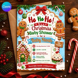 Christmas Baby Shower Invitation, Rustic Holiday Winter Baby Sprinkle, Editable Canva Template