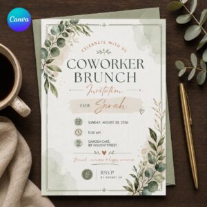 Coworker Brunch Invitation, Employee Appreciation Breakfast Party, Botanical Editable Canva Template