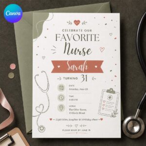 Nurse Birthday Invitation, Minimalist Medical Party Invite for Women, Adult Healthcare Celebration, Editable Canva Template