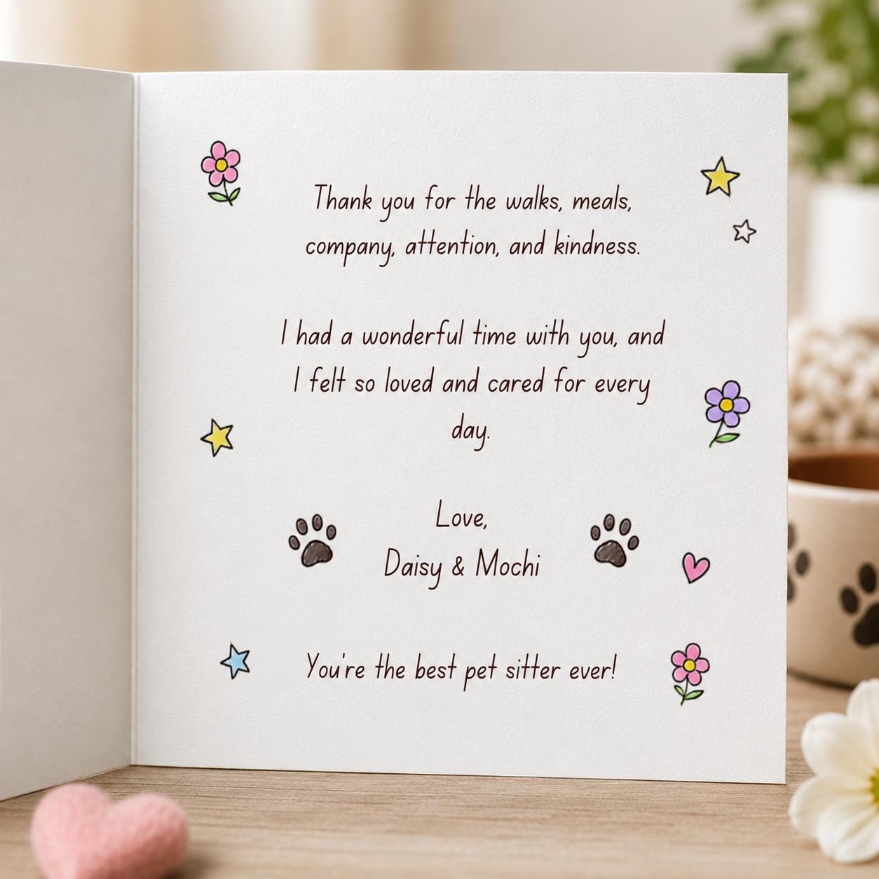 Pet Sitter Thank You Greeting Card from Dog and Cat, Printable Editable Folded Card Canva Template - Image 3