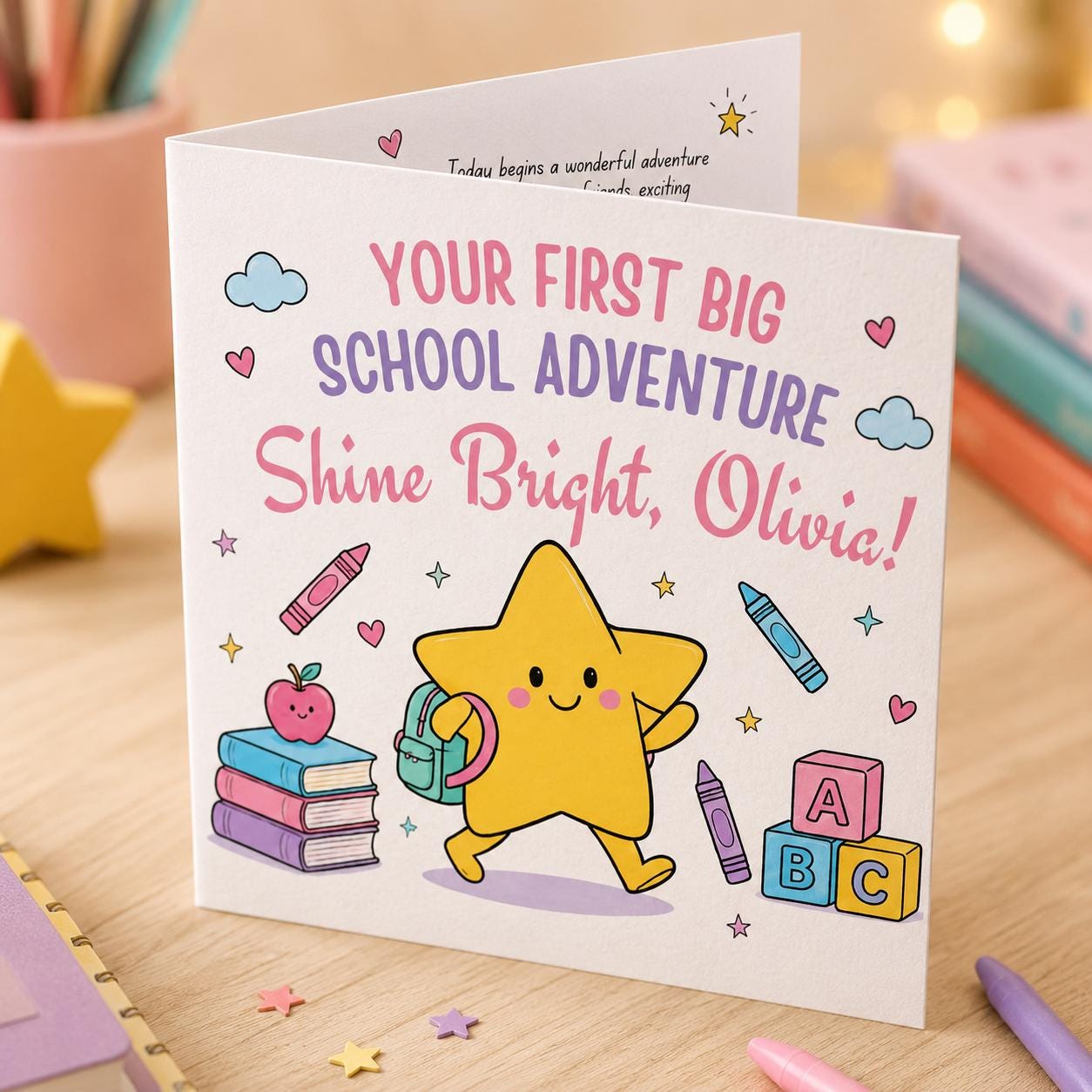 First Day of School Greeting Card for Girl, Cute Back to School Printable Editable Folded Card Canva Template - Image 6