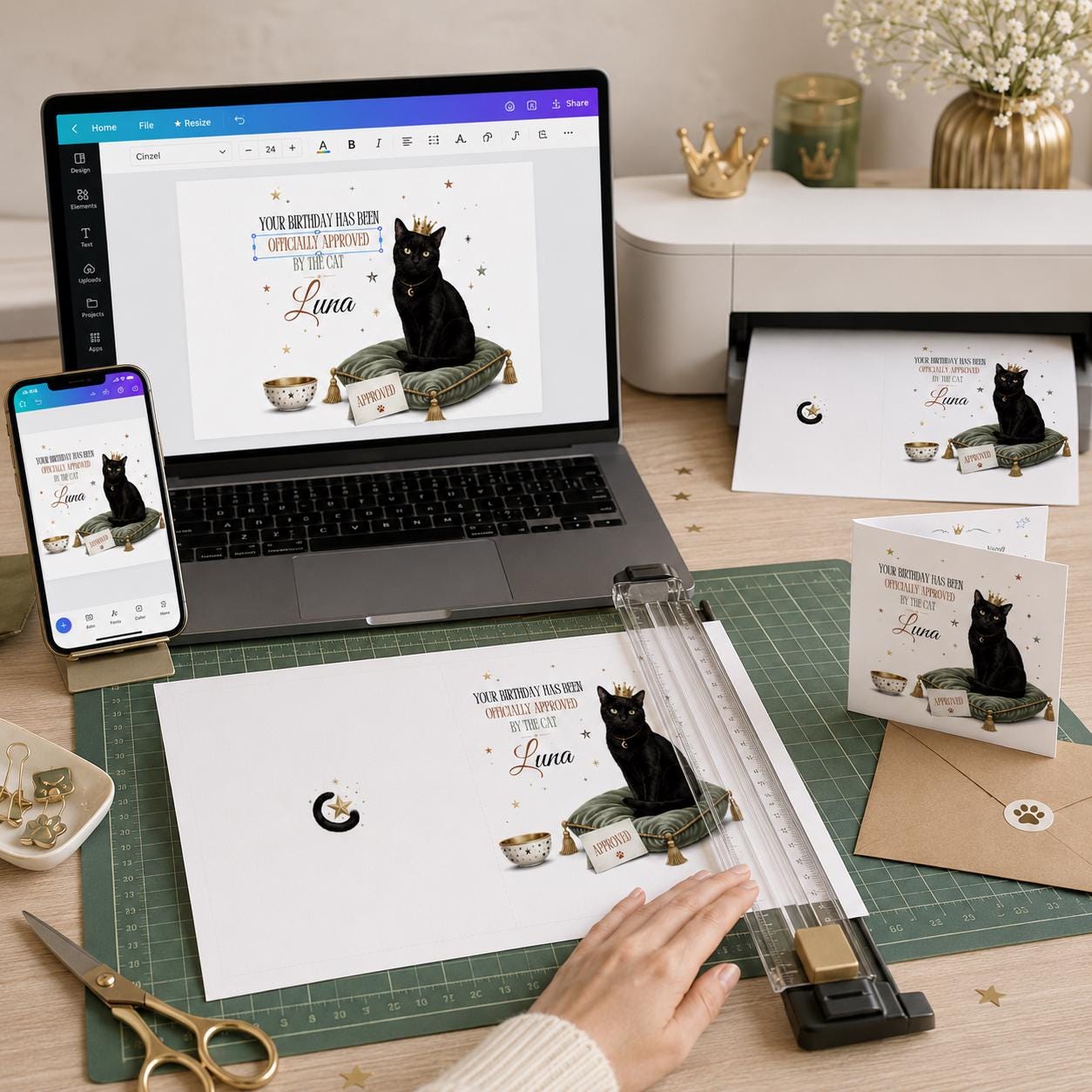 Funny Cat Birthday Greeting Card, Printable Card from the Cat Editable Folded Card Canva Template - Image 5