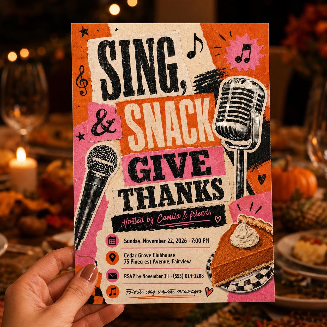 Thanksgiving Karaoke Party Invitation, Sing and Give Thanks Friendsgiving Music Night Editable Canva Template - Image 6