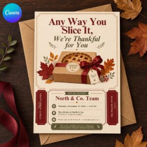 Client Appreciation Pie Invitation, Thanksgiving Pie Pickup Business Event, Editable Canva Template