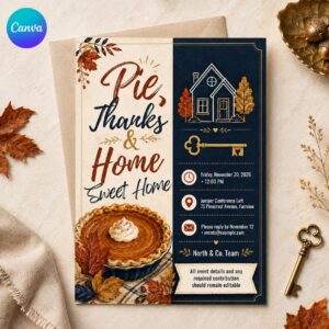 Thanksgiving Office Party Invitation, Pie and Team Appreciation Lunch Invite, Editable Canva Template