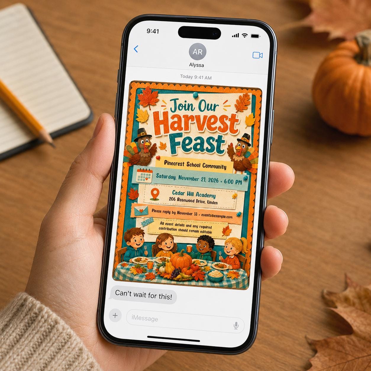School Thanksgiving Feast Invitation, Harvest Lunch Flyer for Families, Editable Fall Community Event Canva Template - Image 5