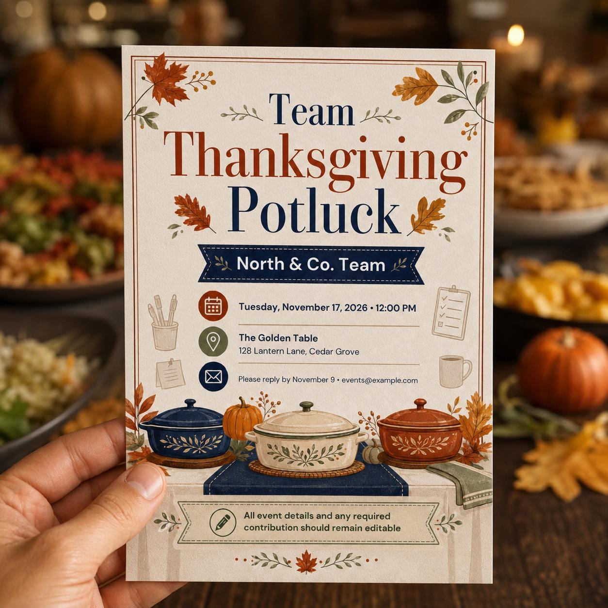 Thanksgiving Potluck Invitation, Editable Office Team Lunch Flyer, Autumn Work Party Invite, Printable Canva Template - Image 4