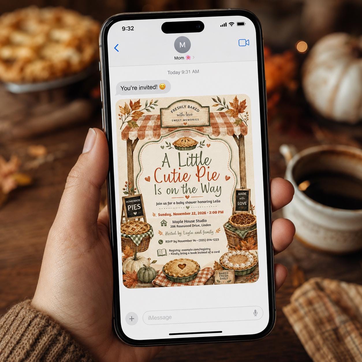 Cutie Pie Baby Shower Invitation, Fall Pumpkin Pie Bakery Theme, Gender Neutral Editable Printable Canva Template - Image 6