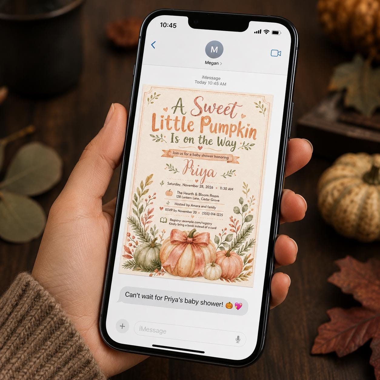 Little Pumpkin Baby Shower Invitation, Pink Bow Fall Girl Shower Invite, Sweet Pumpkin Editable Canva Template - Image 4