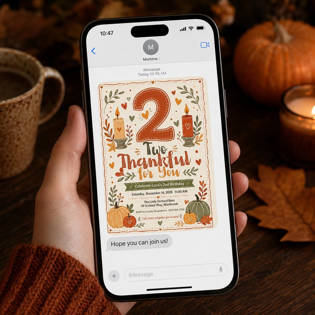 Two Thankful Birthday Invitation, Pumpkin Fall 2nd Birthday Party, Editable Thanksgiving Canva Template - Image 5