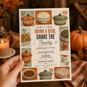 Thanksgiving Potluck Invitation, Bring a Dish Share the Thanks, Fall Dinner Party Invite, Editable Canva Template