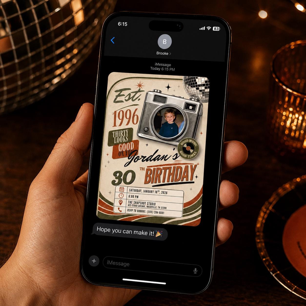 30th Birthday Photo Invitation, Vintage 1996 Retro Camera Party Invite for Him, Editable Milestone Canva Template - Image 6