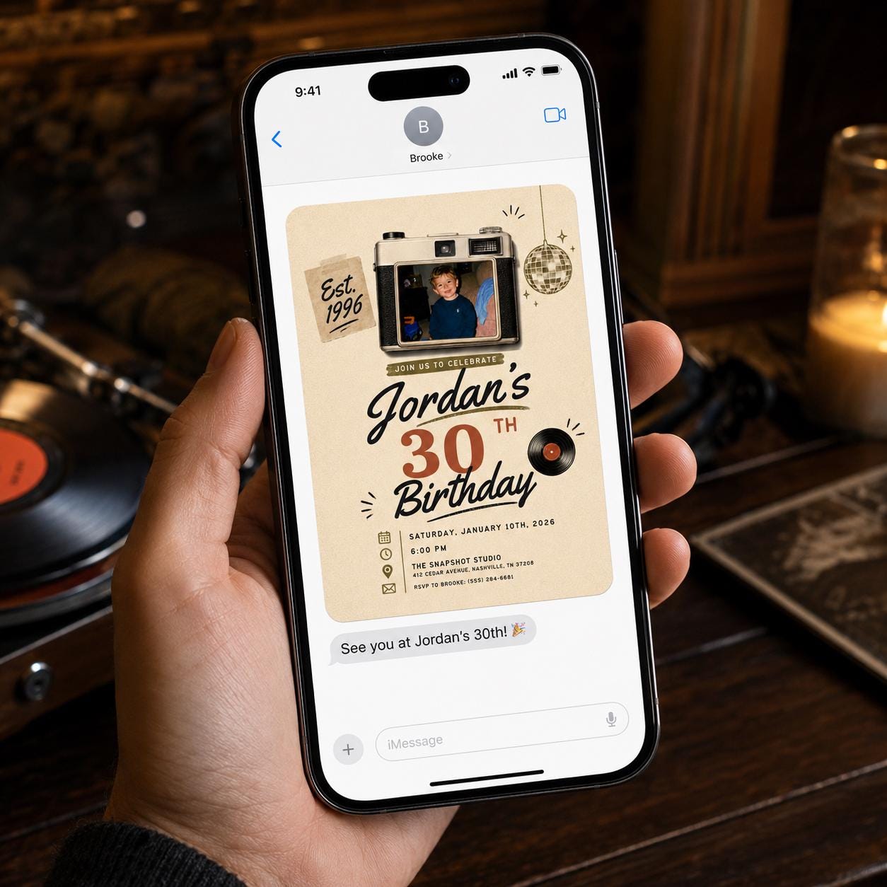 30th Birthday Photo Invitation, Retro 1996 Camera Birthday Invite for Him, Vintage Milestone Party Editable Canva Template - Image 5