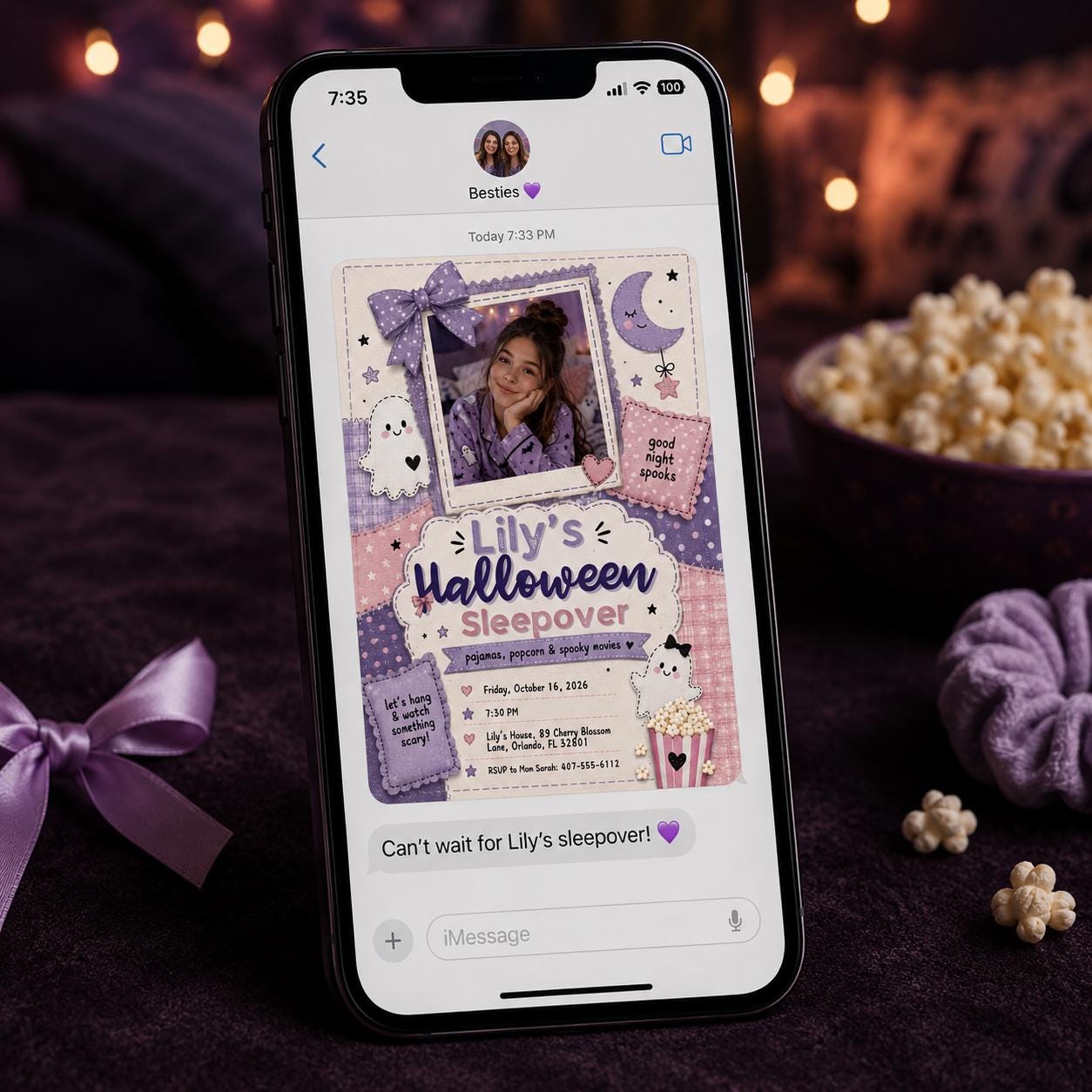Halloween Pajama Party Invitation, Girls Spooky Sleepover Photo Invite, Cute Ghost Slumber Birthday, Editable Canva Template - Image 3