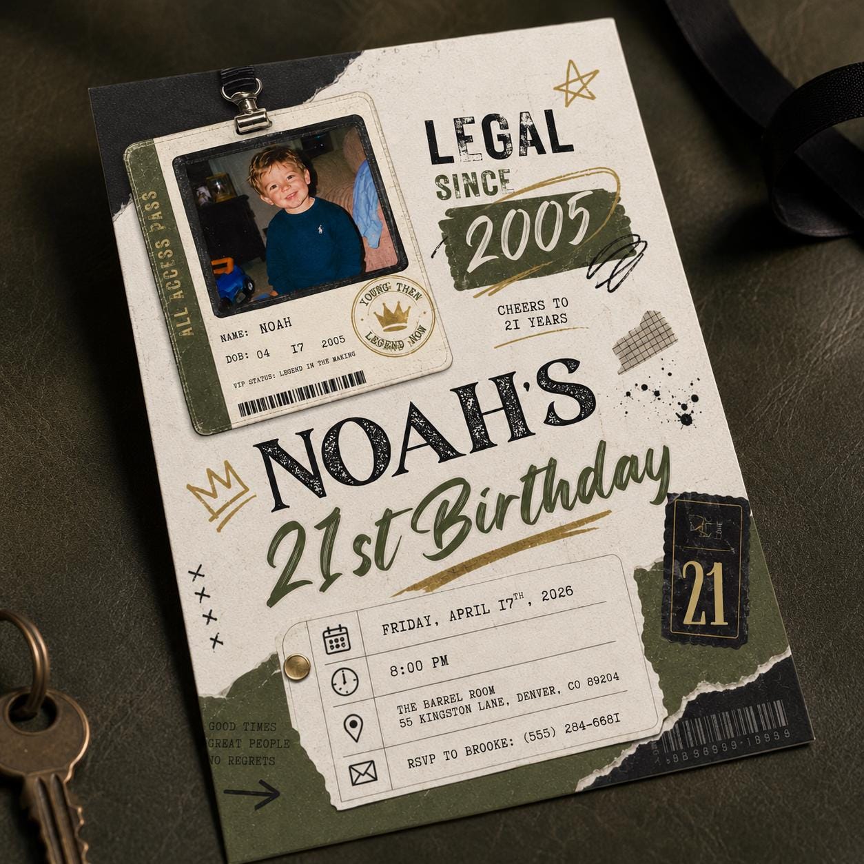 21st Birthday Photo Invitation, Vintage VIP Pass Party Invite, Retro Scrapbook Milestone Editable Canva Template - Image 4