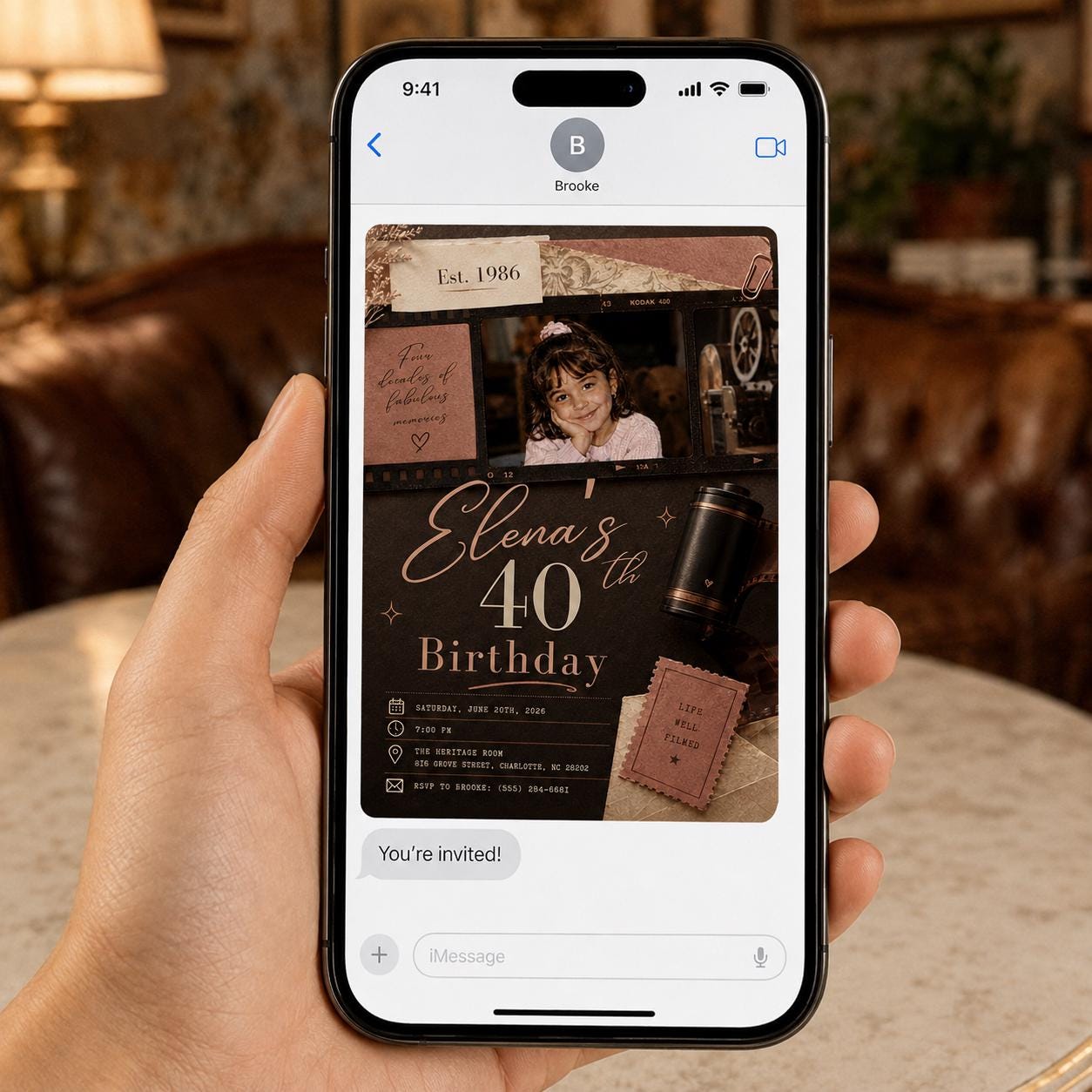 40th Birthday Photo Invitation, Vintage Film Camera Party Invite, Retro 1986 Milestone Birthday Editable Canva Template - Image 6