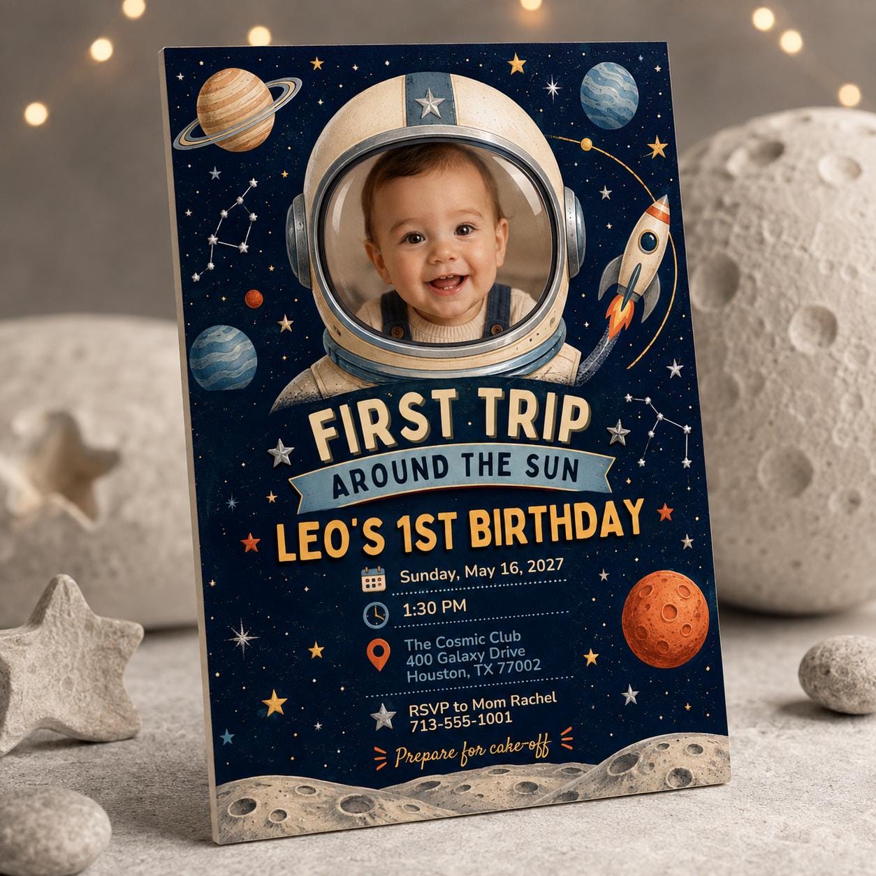 First Trip Around the Sun Invitation, Space Astronaut Photo 1st Birthday Invite, Editable Canva Template - Image 6