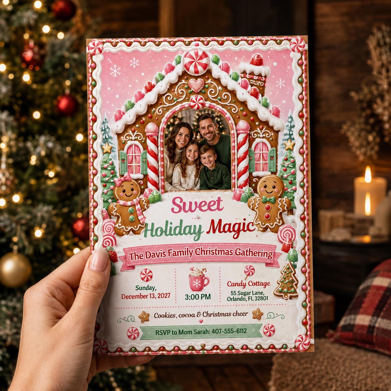Gingerbread Christmas Party Invitation, Family Holiday Gathering Photo Invite, Editable Canva Template - Image 4