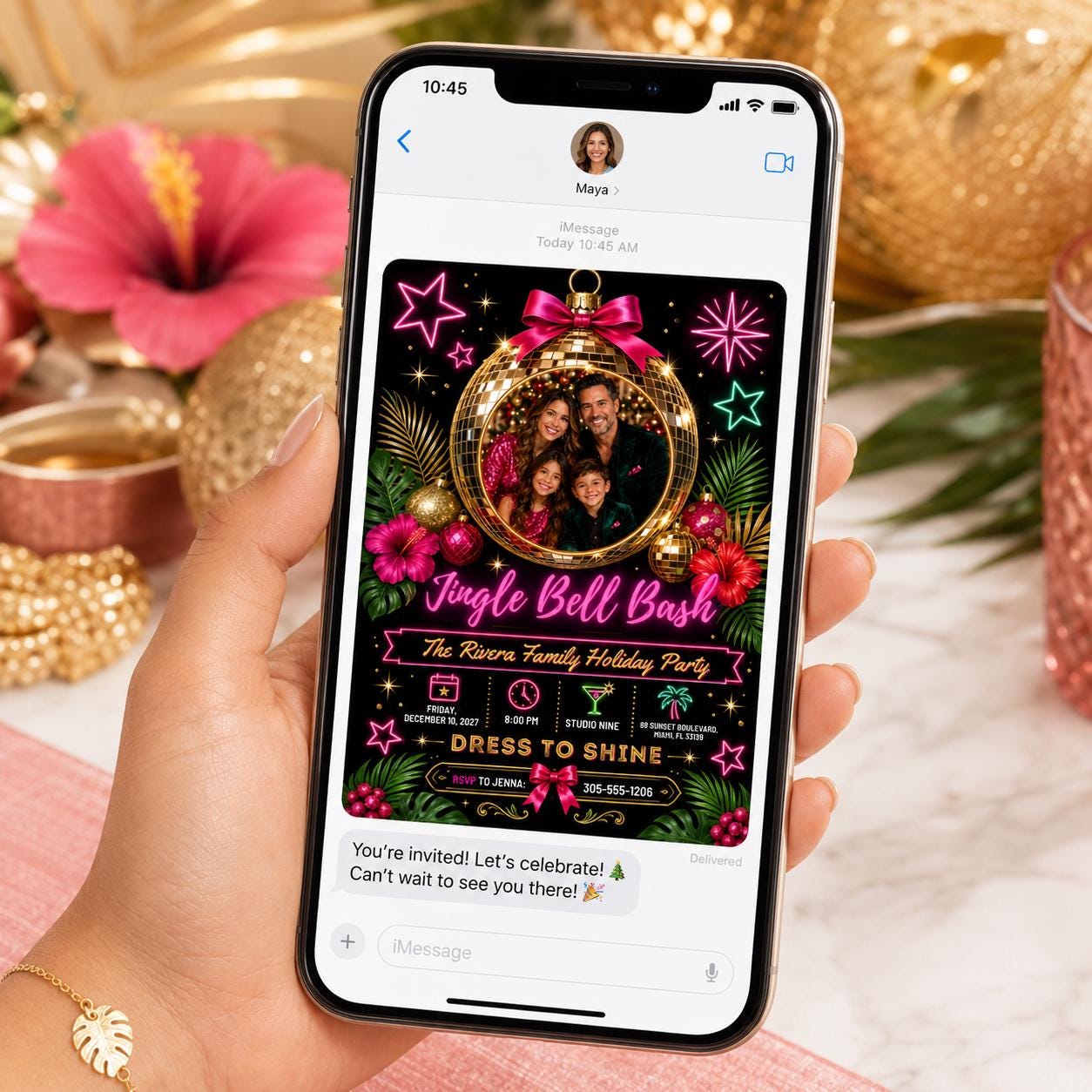 Christmas Party Invitation, Jingle Bell Bash Disco Family Holiday Photo Invite, Editable Canva Template - Image 3