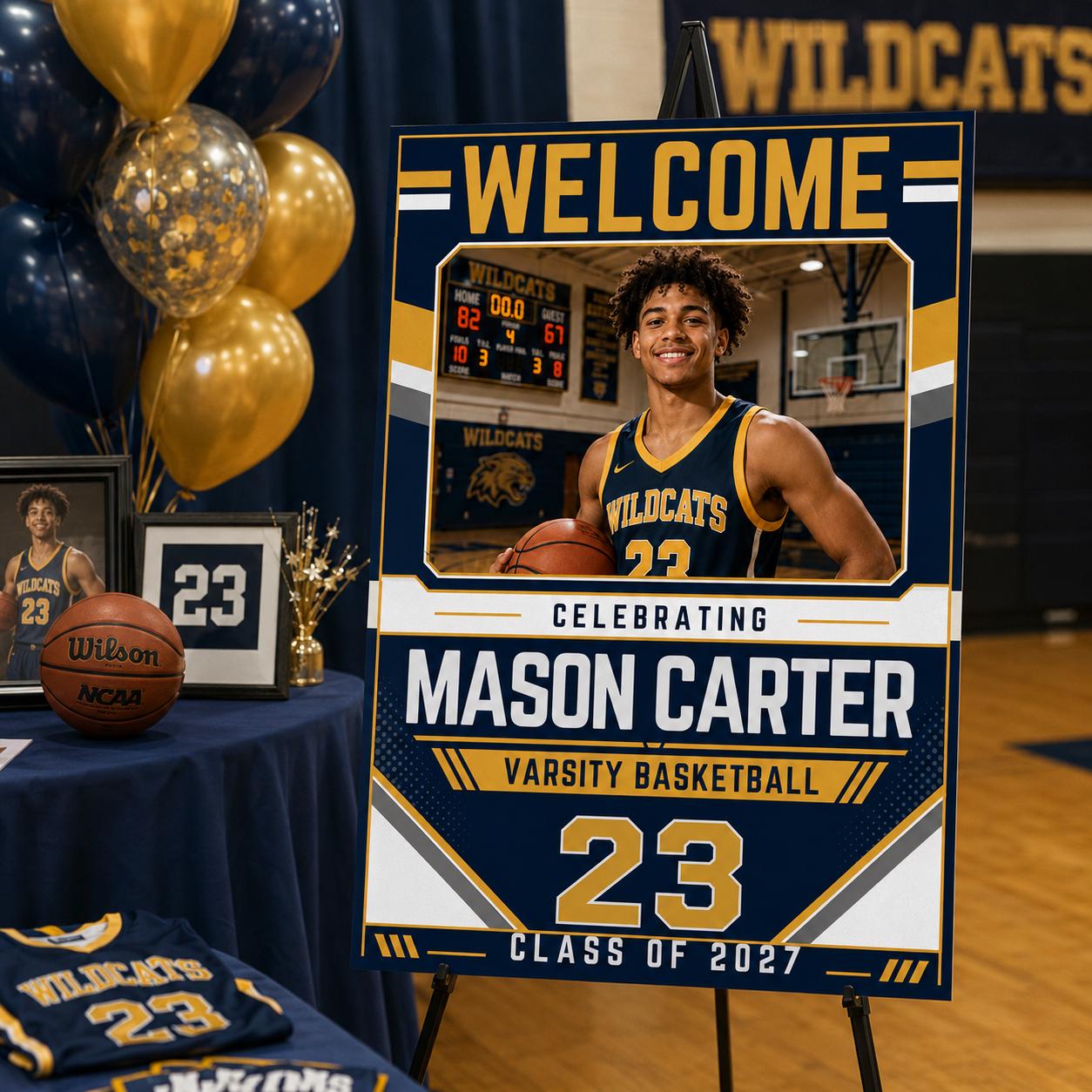 Basketball Graduation Welcome Sign, Class of 2027 Senior Athlete Photo Poster, Varsity Sports Grad Party, Canva Template - Image 4