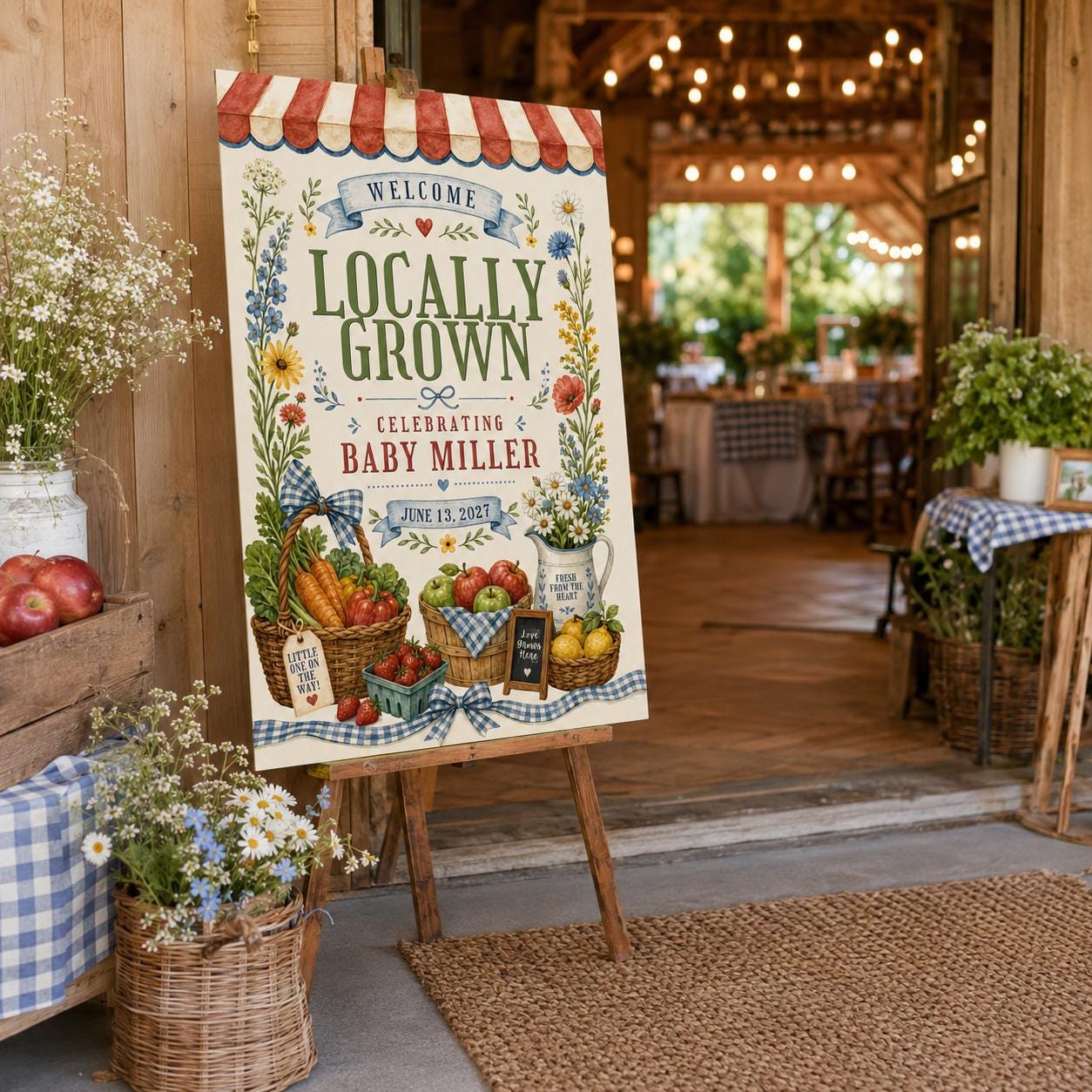 Locally Grown Baby Shower Welcome Sign, Farmers Market Garden Vegetable Party Poster, Editable Canva Template - Image 4